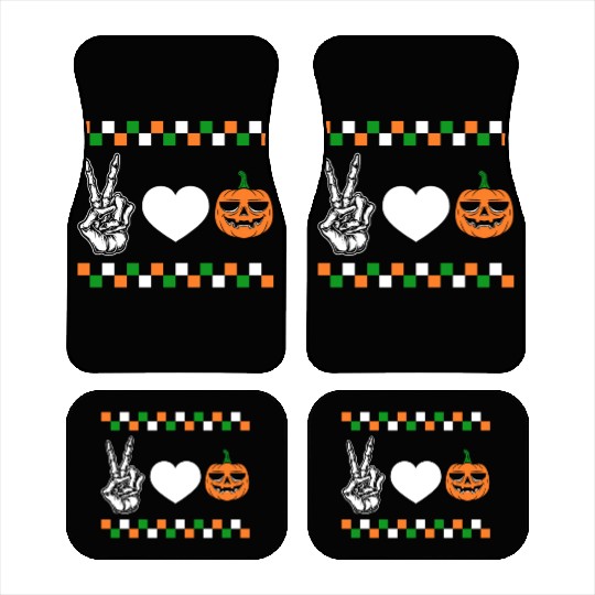 Halloween Car Mats, Peace Love Pumpkin Skeleton Hand