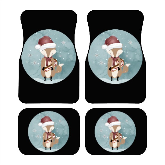 cute fox for Christmas with candy cane Car Mats