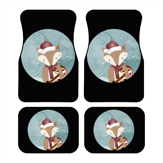 cute fox for Christmas with Santa hat Car Mats