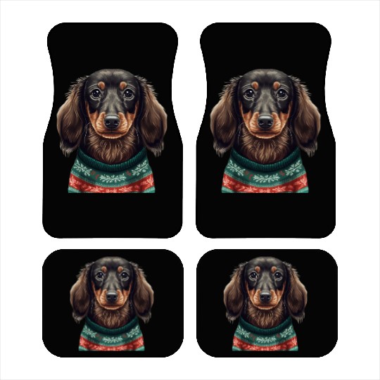 Festive Dachshund in a Christmas Sweater Car Mats