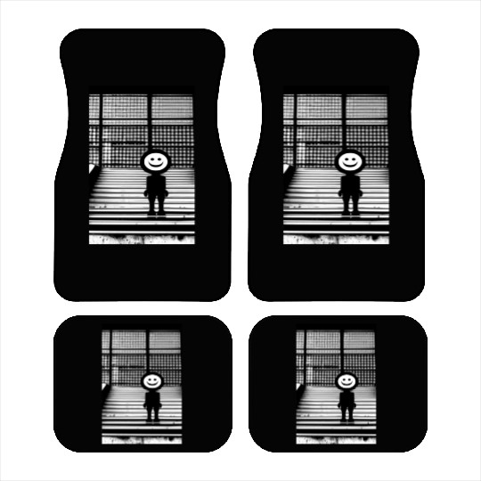 Smiley Face in Car Mats Standing on the Steps Street