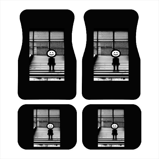 Smiley Face in Car Mats Standing on the Steps Street