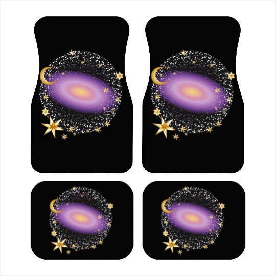 glowing violet galaxy with moon and stars Car Mats