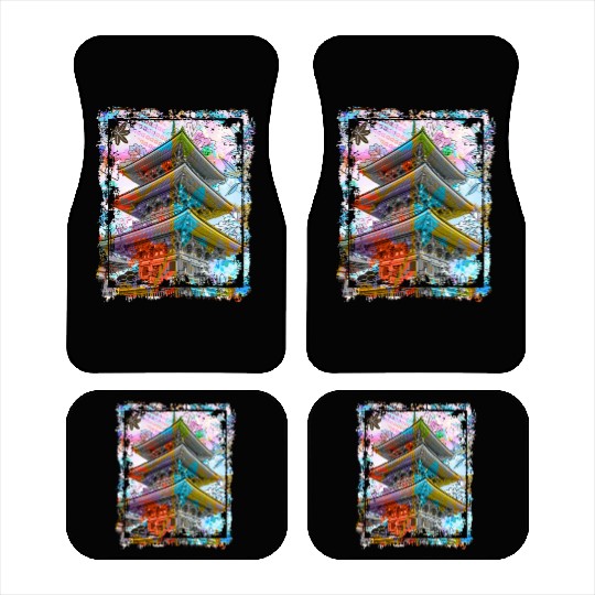 Japan Pagoda Cherry Blossoms Collage Art 70 Car Mats