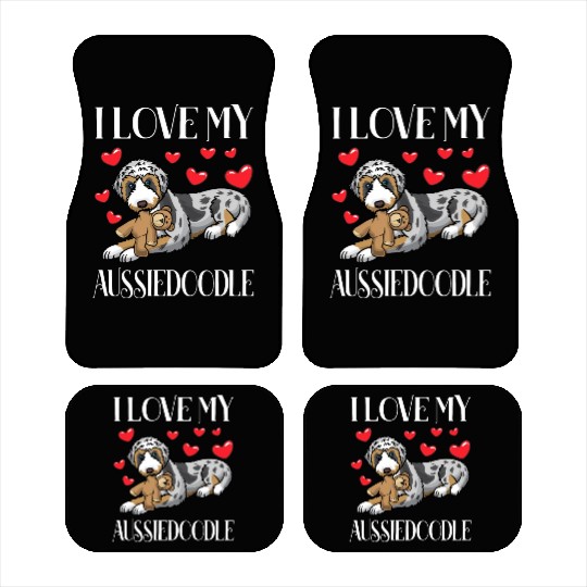 Aussiedoodle Dog With Stuffed Animal Car Mats
