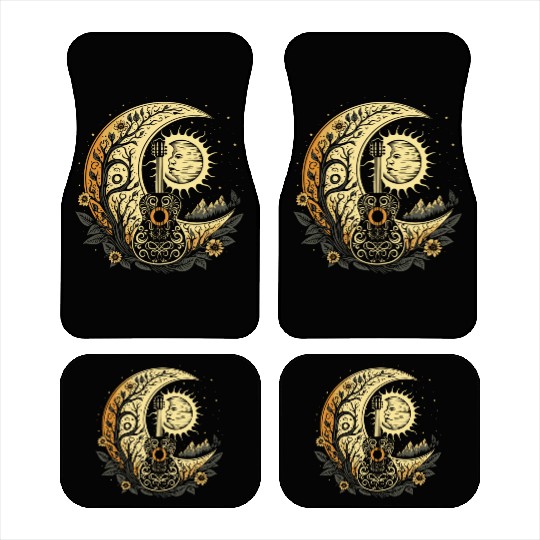 Cottagecore Acoustic Guitar With Moon, Sun, Stars Car Mats