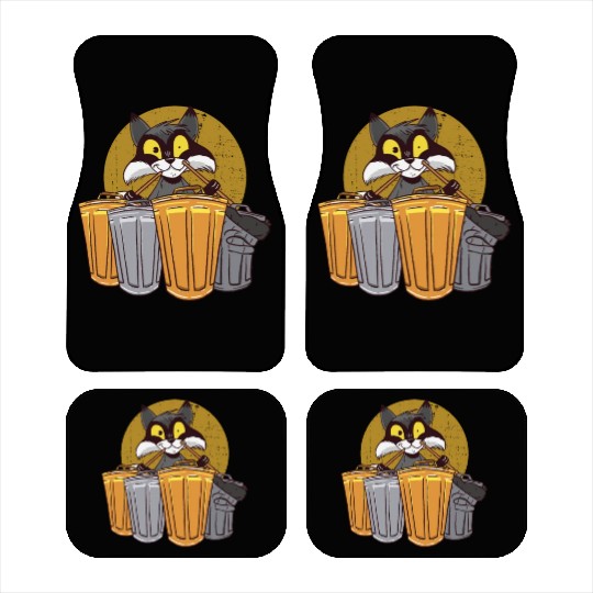 Raccoon Playing Drums Using Trash Cans - Funny Car Mats