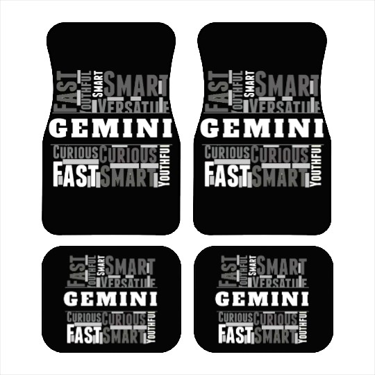 Gemini Zodiac Star Sign Word Cloud Square Monochro Car Mats
