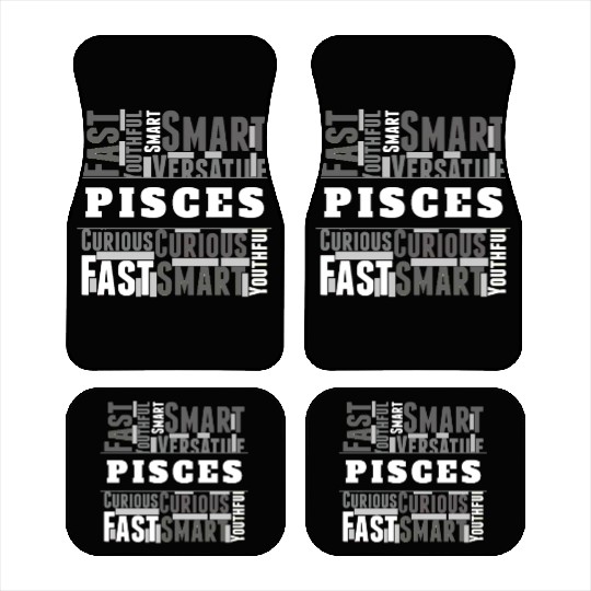 Pisces Zodiac Star Sign Word Cloud Square Monochro Car Mats