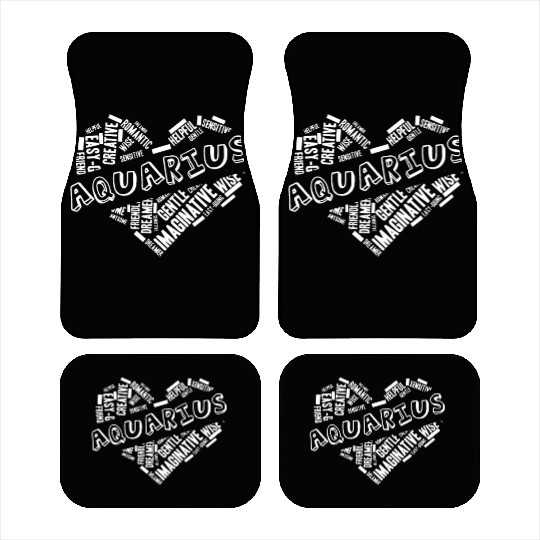 Aquarius Heart Word Cloud Doodle Astrology Zodiac Car Mats