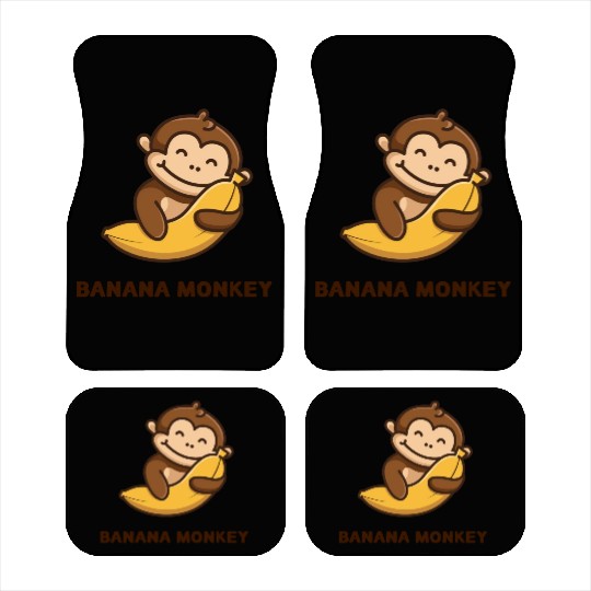 Brown illustrated Monkey and Banana Car Mats