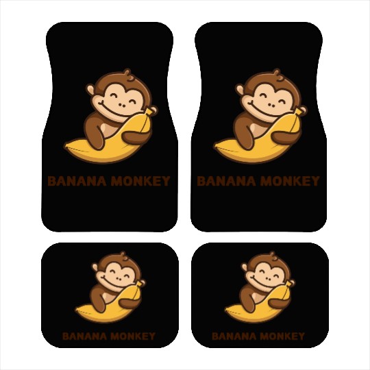 Brown illustrated Monkey and Banana Car Mats