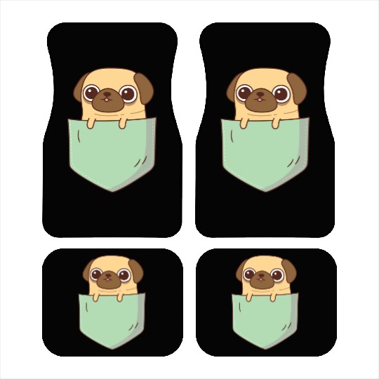 Cute Little Pug In Green Pocket Car Mats