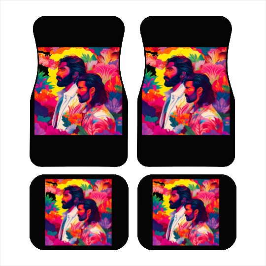 Two men standing in colorful psychedelic nature Car Mats
