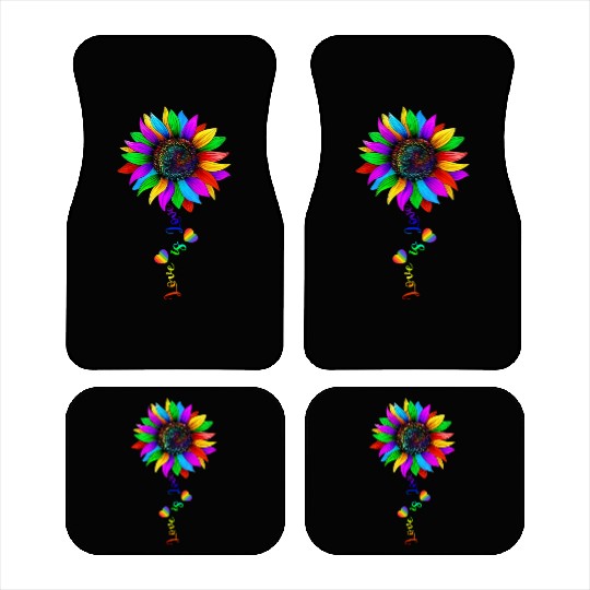 Sunflower Rainbow Love Is Love LGBT Lesbian Gay Car Mats