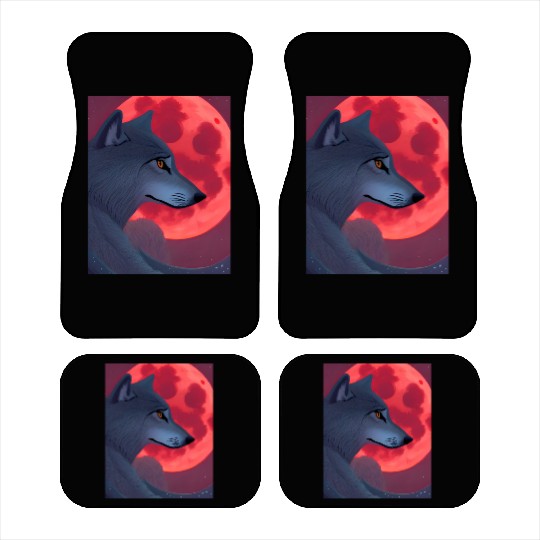 A Grey Wolf Staring at a Blood Moon Car Mats