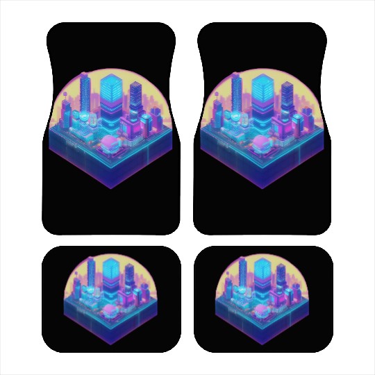 Small City Block - Isometric Style - Retro Sunset Car Mats
