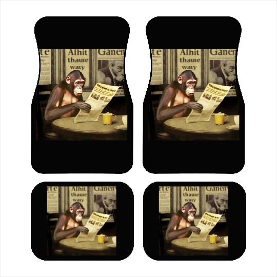 Newspaper monkey eating a banana in a restaurant Car Mats