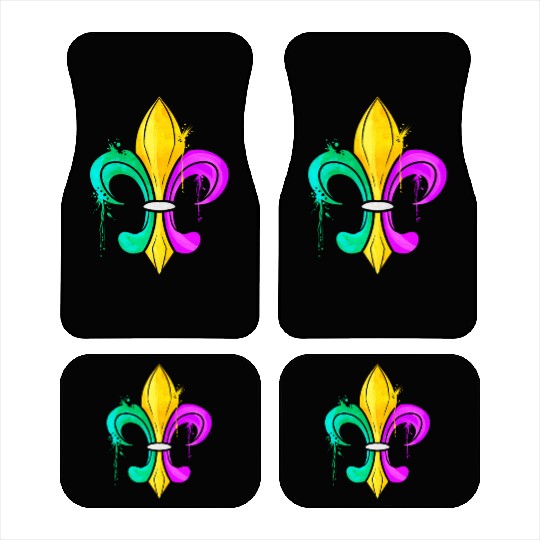 Green, Golden and Purple Fleur De Lis Car Mats