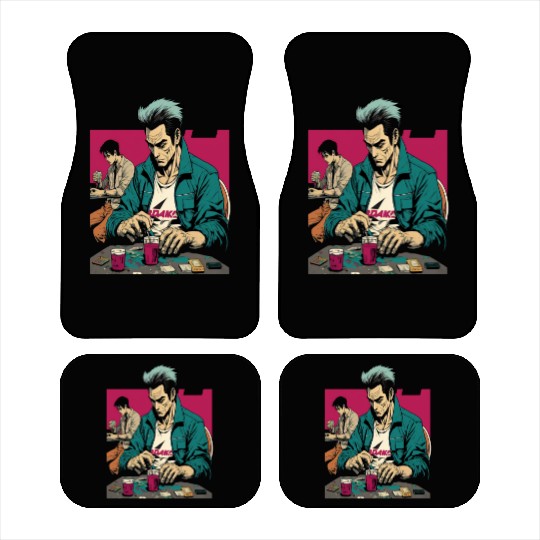 Cool Poker Fans Retro Comic Style Poker Player Car Mats
