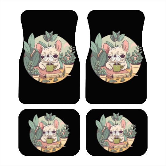 Cute Frenchie, Coffee & Books: A Perfect Pairing Car Mats