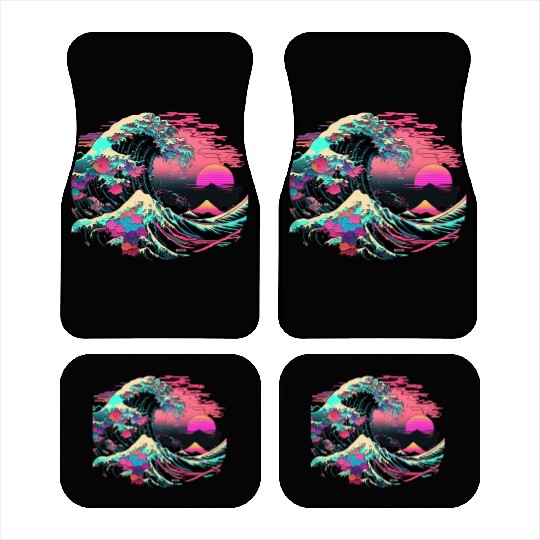 Vaperwave Aesthetic Glitch Great Wave Retrowave Sy Car Mats