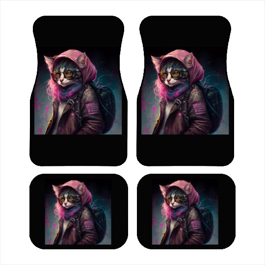 Cat in streetwear wearing a Car Mats in digitalpunk