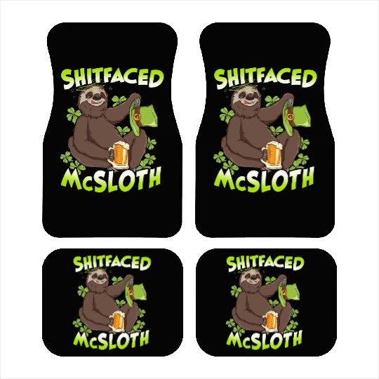 St Patricks Day Sloth Shitfaced McSloth Drinking Car Mats