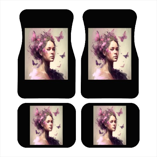 Breast Cancer Survivor Pink Flower Hair Girl Car Mats