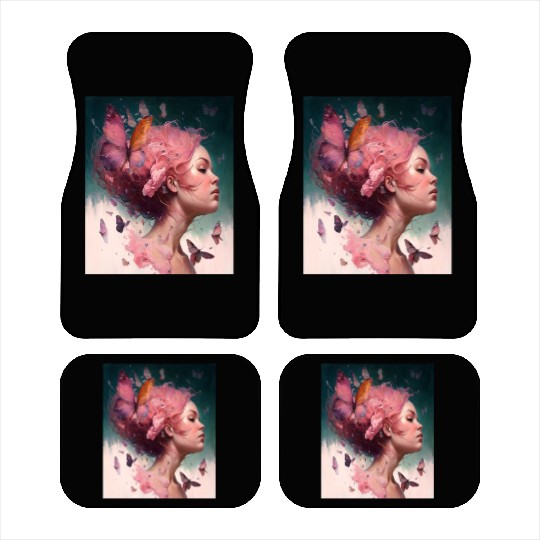 Breast Cancer Survivor Pink Flower Hair Girl Car Mats