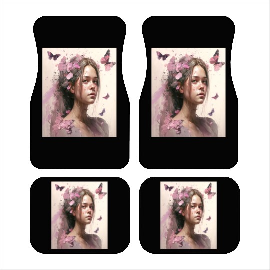 Breast Cancer Survivor Pink Flower Hair Girl Car Mats