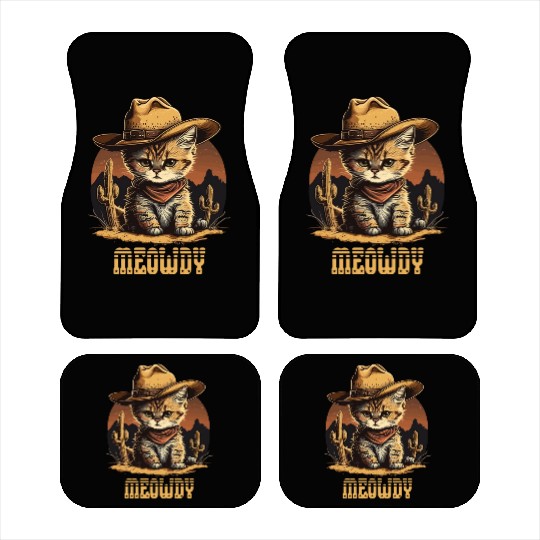 Meowdy - Funny Mashup Between Meow and Howdy - Cat Car Mats