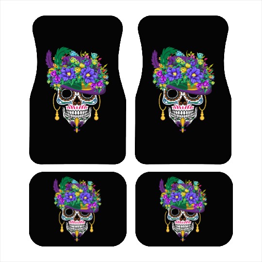 Mardi Gras Costume Dia De Los Muertos Flower Sugar Car Mats