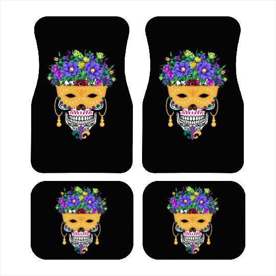 Mardi Gras Mask Dia De Los Muertos Flower Sugar Car Mats