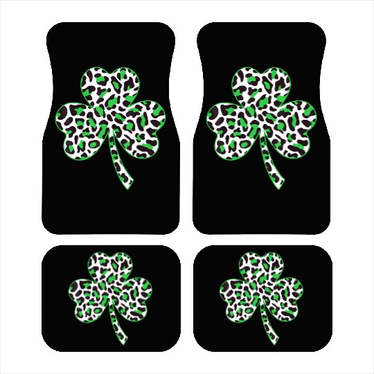 Cute Shamrock Leopard Print St Patricks Day Irish Car Mats