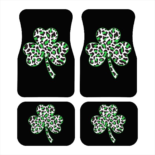 Cute Shamrock Leopard Print St Patricks Day Irish Car Mats