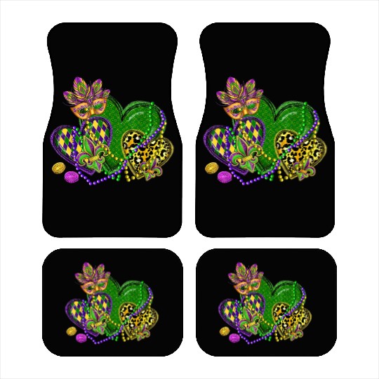 Mardi Gras Hearts Leopard Print Fleur de lis Symbo Car Mats