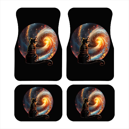 Cat Staring at a Galaxy Cat Dad Cat Lover Car Mats