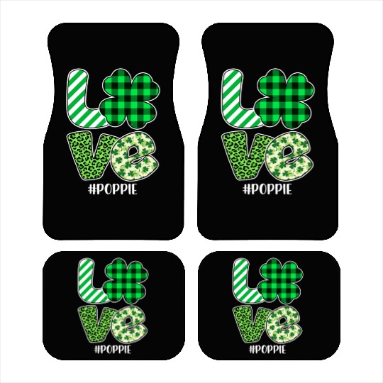 Love Poppie Green Plaid Leopard Shamrock Car Mats