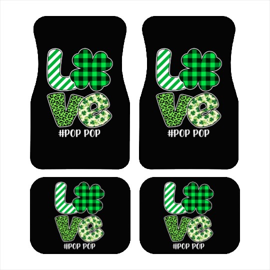 Love Pop Pop Green Plaid Leopard Shamrock Car Mats