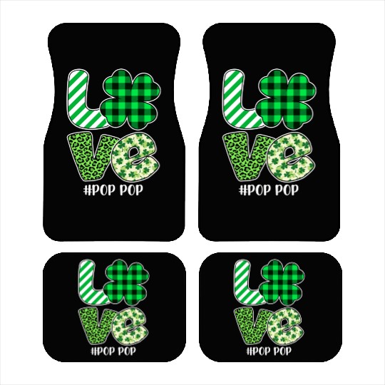 Love Pop Pop Green Plaid Leopard Shamrock Car Mats