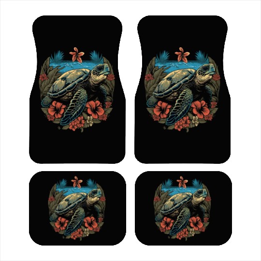 Turtle Hawaiian Sea Turtles Hibiscus Flower Car Mats