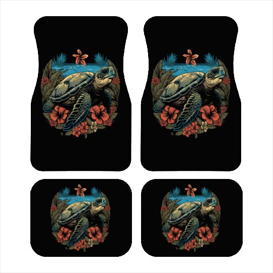 Turtle Hawaiian Sea Turtles Hibiscus Flower Car Mats
