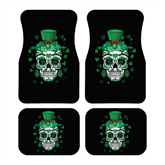 St Patty's Day El Dia De Los Muertos Irish Flower Car Mats