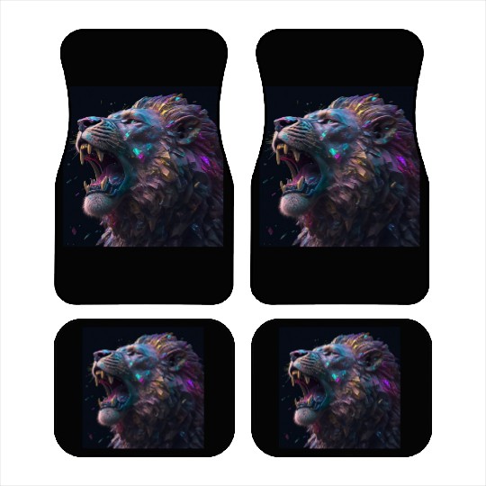 Art a huge cyberpunk lion roaring colorful gems Car Mats