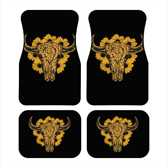 Bull Skull Sunflower Car Mats