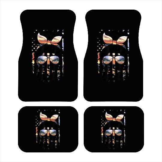 Retro US Flag Messy Bun Hair Reel Girls Fish Fishe Car Mats