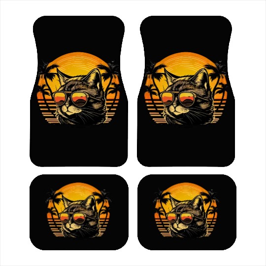 Retro Cat Vintage Sunset 80s 90s Sunglasses Party Car Mats