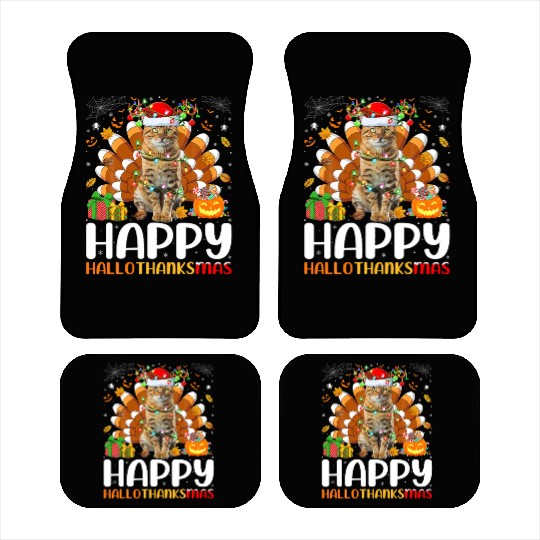 Cat Lover Halloween Christmas Happy Hallothanksmas Car Mats