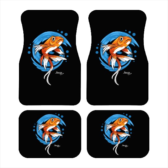Carp Koi Fish on Blue waves green Car Mats